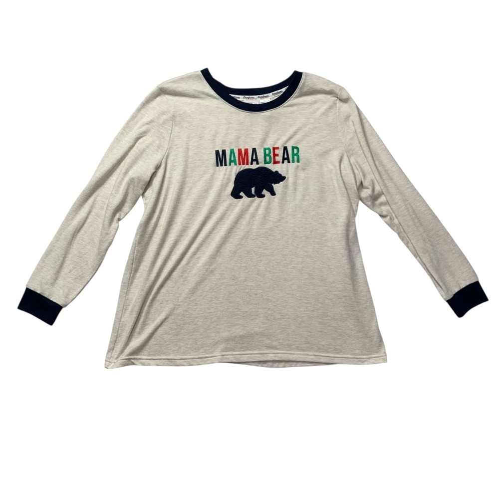 Dearfoams cozy comfort Cream and Black Long Sleeve Tee with Mama Bear Graphic 2x